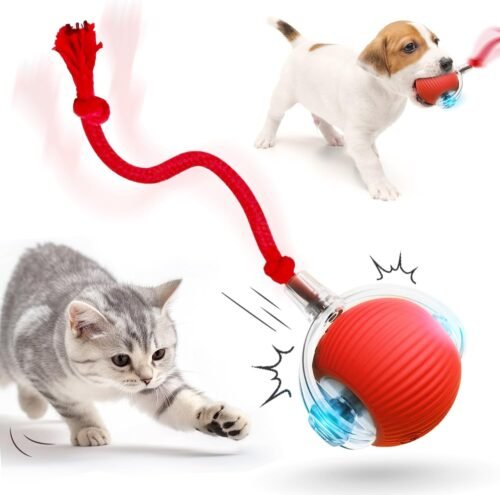 Interactive Cat Toy Ball, 2025 Upgraded Cat Toys for Bored Indoor Adult Cats, Smart Self Rolling Interactive Dog Ball Toys, Automatic Moving Peppy Pet Ball for Cats Kitten (Red)