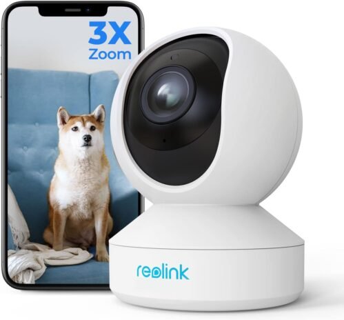 REOLINK E1 Zoom Indoor Security Camera, 2.4/5GHz Dual Band WiFi, 5MP Plug-in Pet Camera, 360 Degree Baby/Dog Monitor with 3X Optical Zoom, Auto Tracking, Person/Pet Detection,5V/2A DC