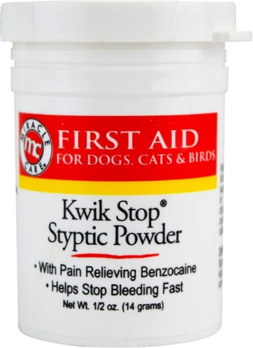 Miracle Care Kwik Stop Styptic Powder For Dogs, Cats, and Birds, Fast-Acting Blood Stop Powder For Pets, Quick Stop Bleeding Powder For Dog Nail Clipping and Minor Cuts, 0.5 oz.