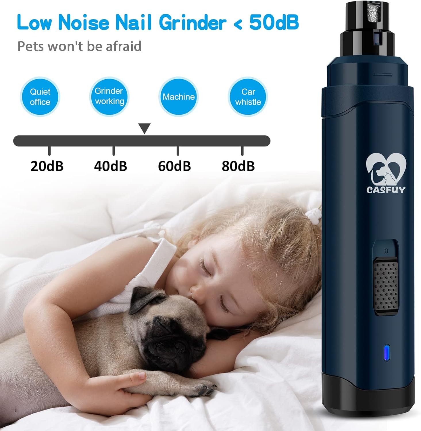 Casfuy Dog Nail Grinder Upgraded - Professional 2-Speed Electric Rechargeable Pet Nail Trimmer Painless Paws Grooming & Smoothing for Small Medium Large Dogs & Cats(Dark Blue) - Image 3